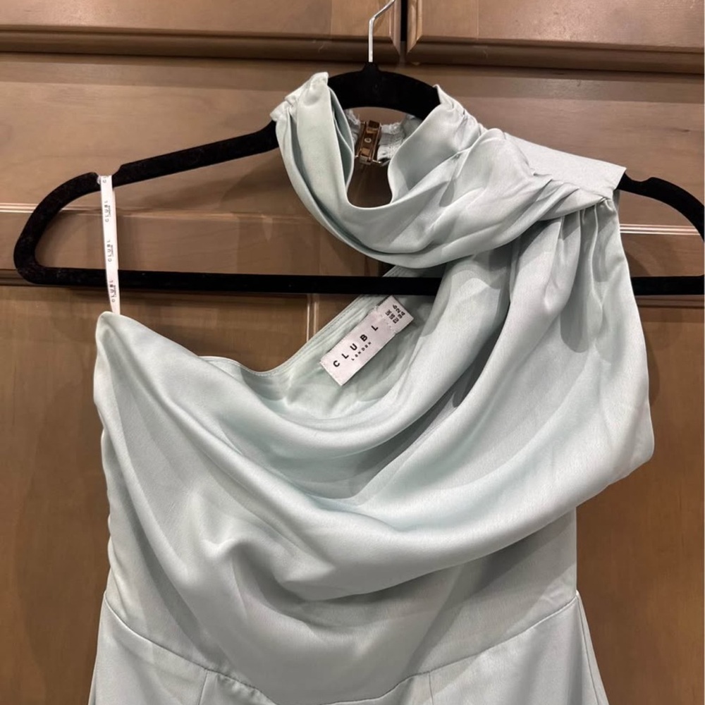 Club L London One-Shoulder Mint Blue Midi Dress - Picture 3 of 6